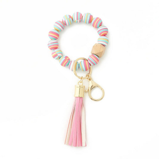 Silicone Bead Wristlet Tassel Keychain