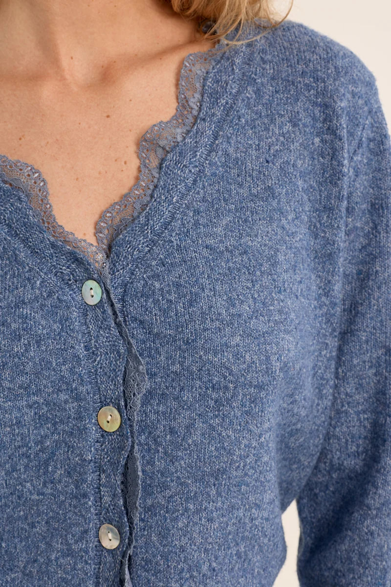 Denim Blue Lace scalloped Cardigan