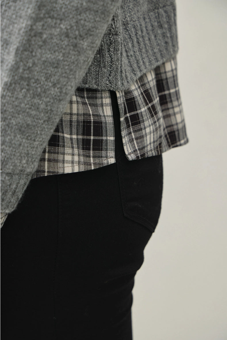 Charcoal Plaid Shirt Layered Sweater