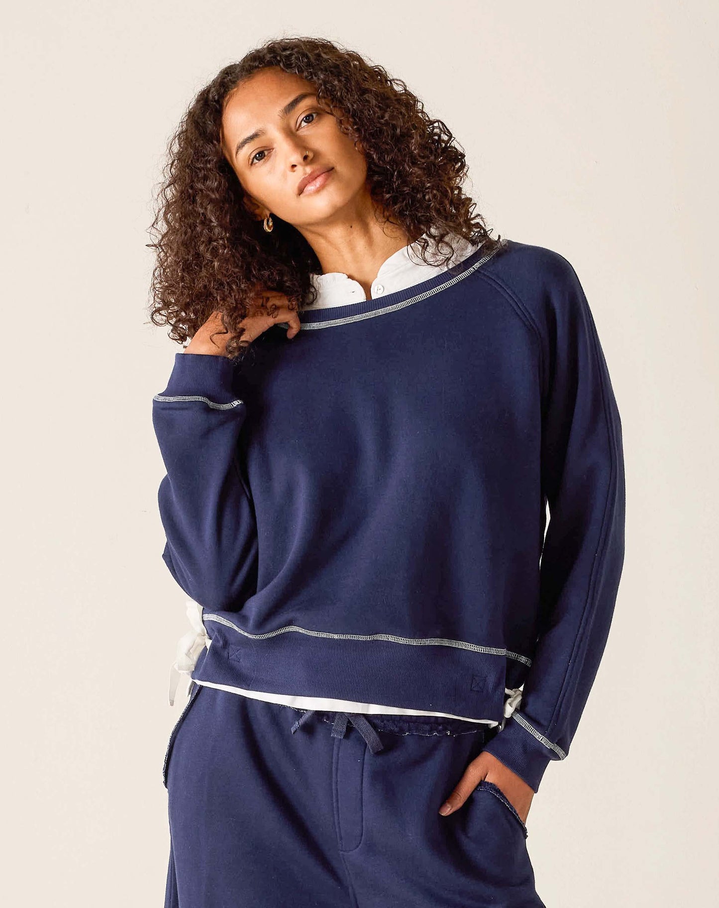 Navy Frenchie Tie Side Sweatshirt