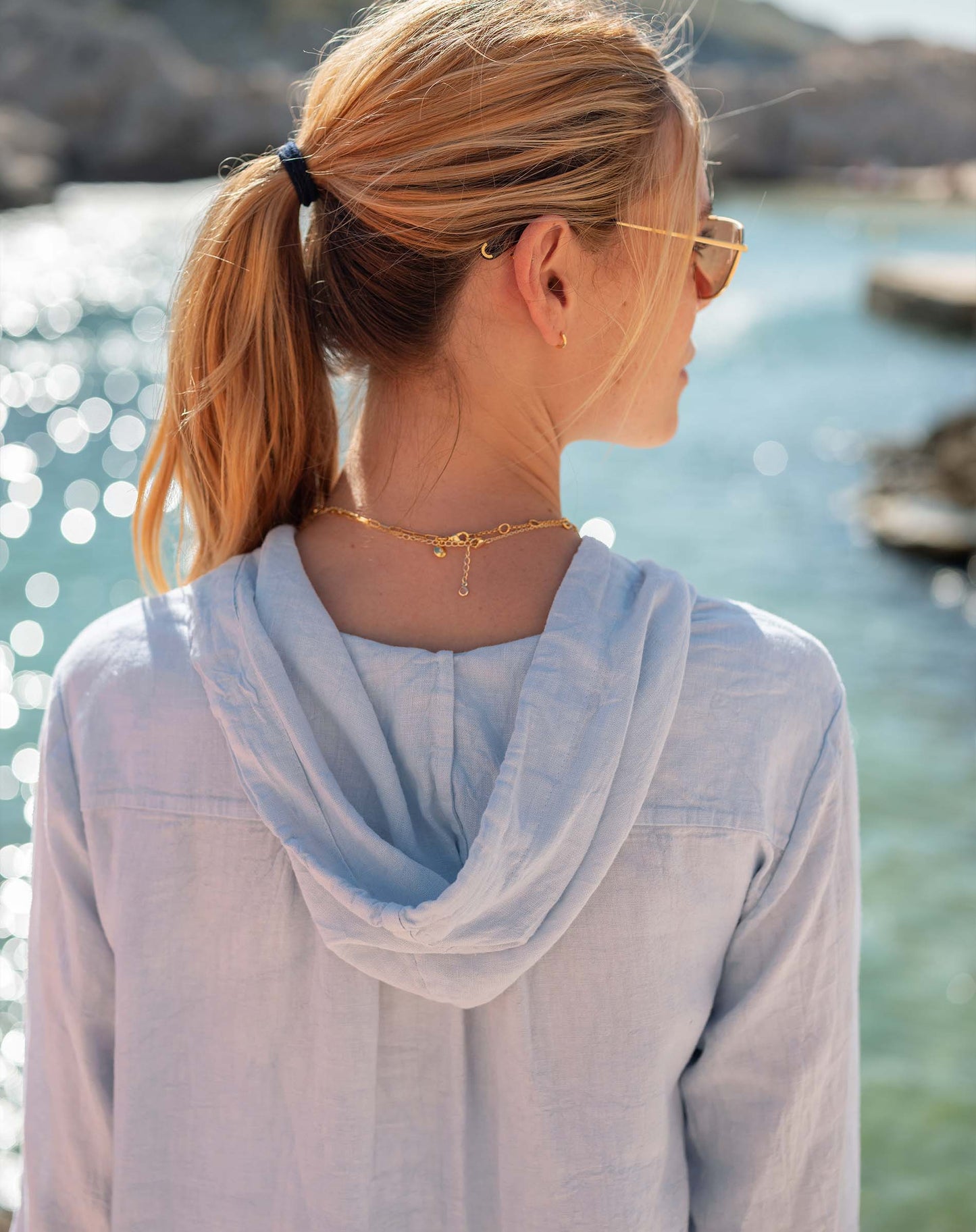 Zen Blue Hermosa Linen Hoodie Tunic