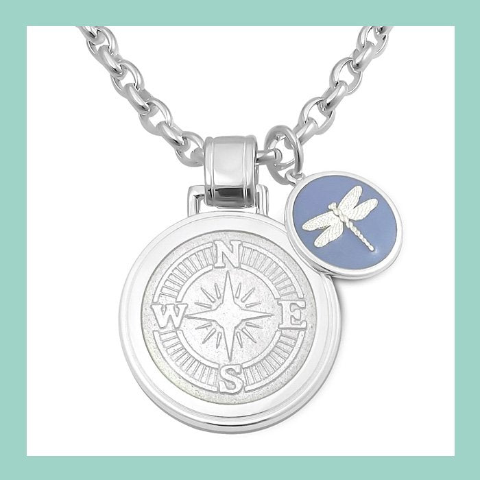 Compass Rose Alpine White Silver Large Pendant