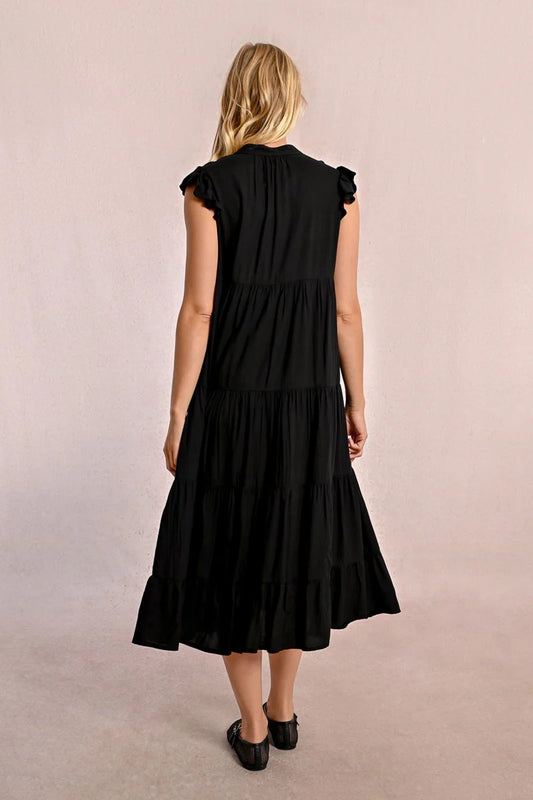 Black Multi Ruffle Long Dress