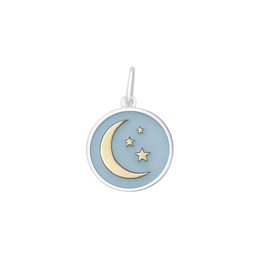 Moon and Stars Pale Blue Gold Small Pendant