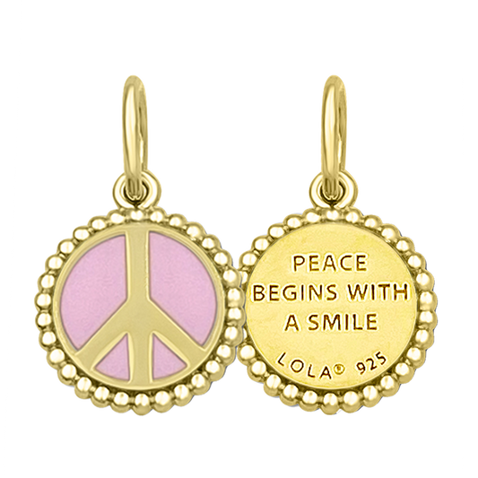 Peace Sign All Gold Flamingo Pink Small Pendant