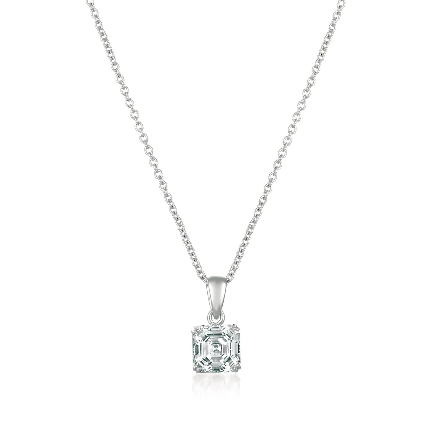 Royal Asscher Cut Pendant Necklace Finished in Platinum -9011210N16CZ