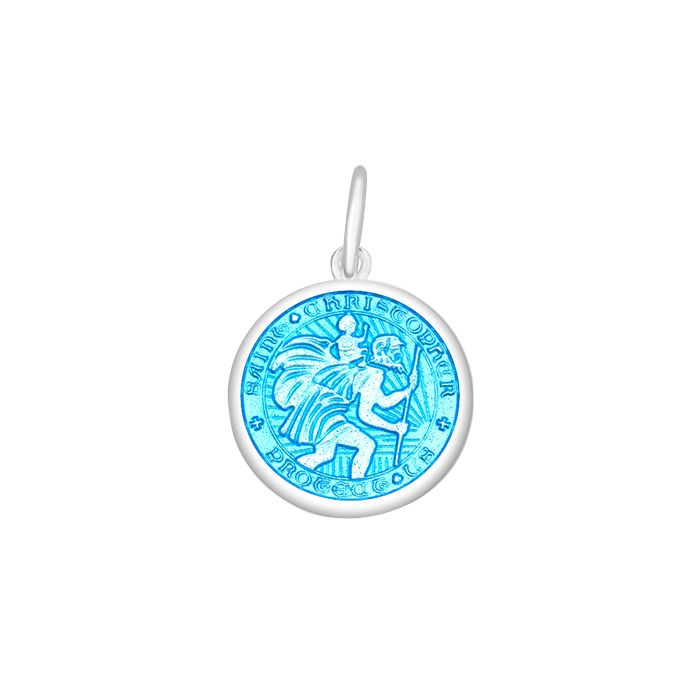 St. Christopher Light Blue Silver Small Pendant