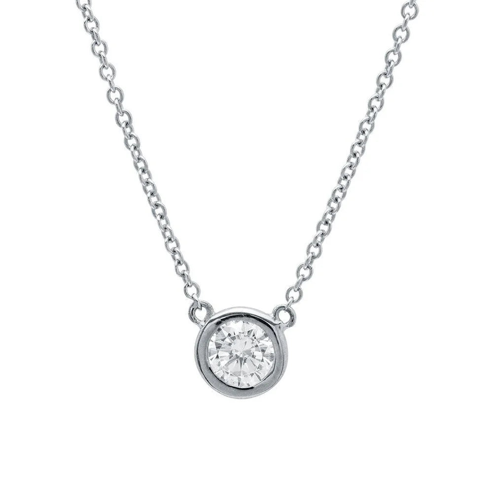 Small Bezel Pendant Necklace in Platinum - 902223N16CZ