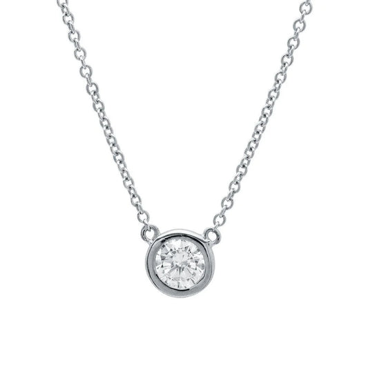 Small Bezel Pendant Necklace in Platinum - 902223N16CZ