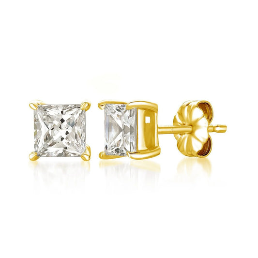 3ct Solitaire Princess Cut Stud Earrings in 18kt Gold - 302348E00CZ