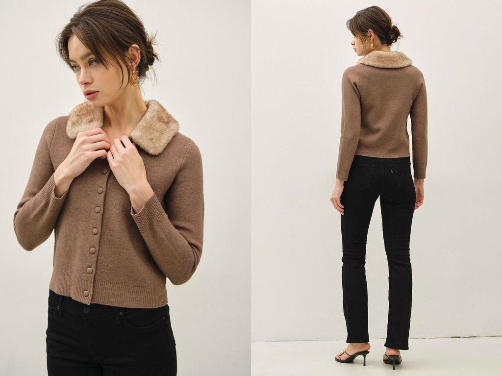 Mocha Fur Collar Cardigan