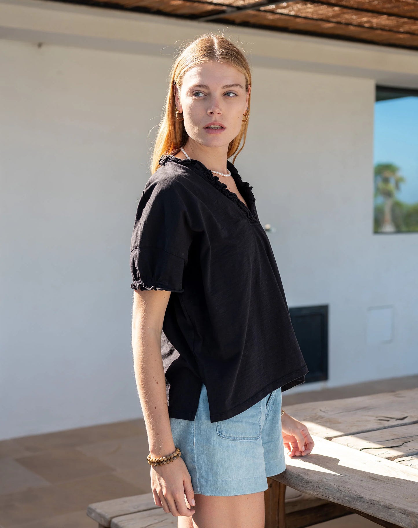 Black Amelia Ruffle Tee