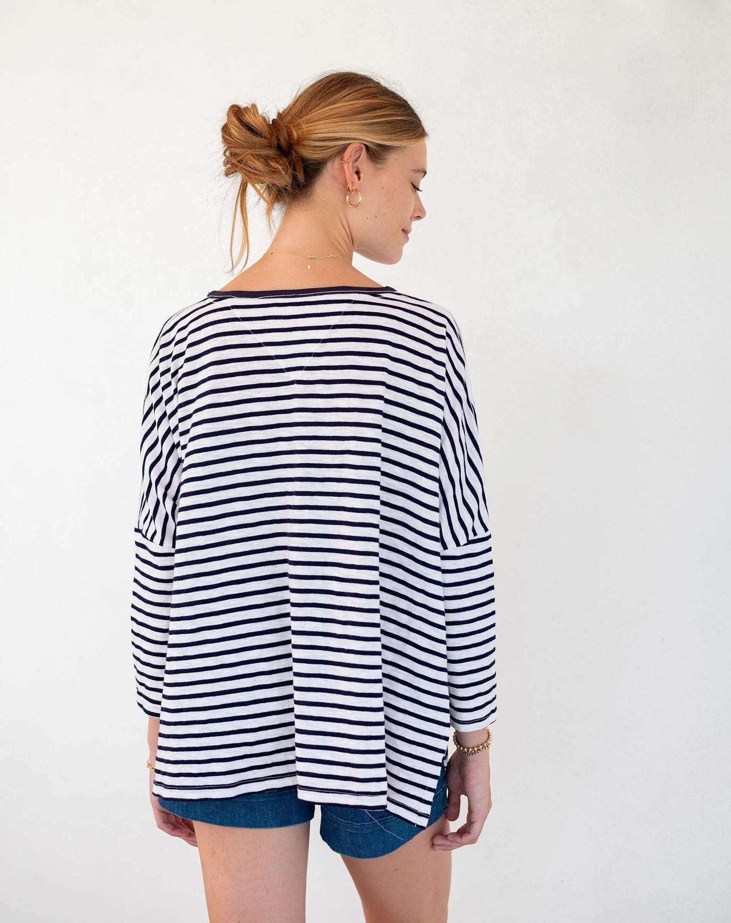 White Navy Ringer Catalina Slub Tee
