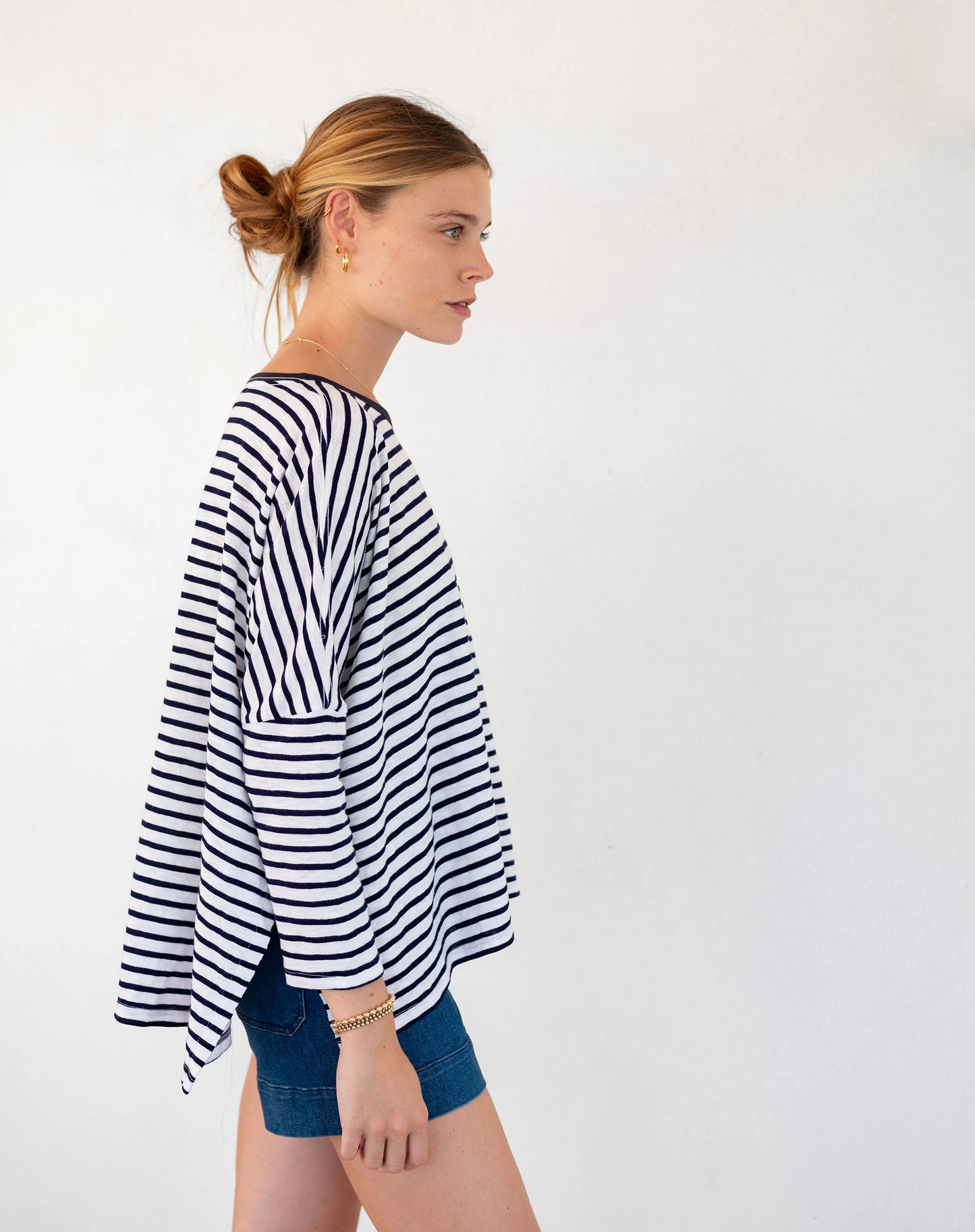 White Navy Ringer Catalina Slub Tee