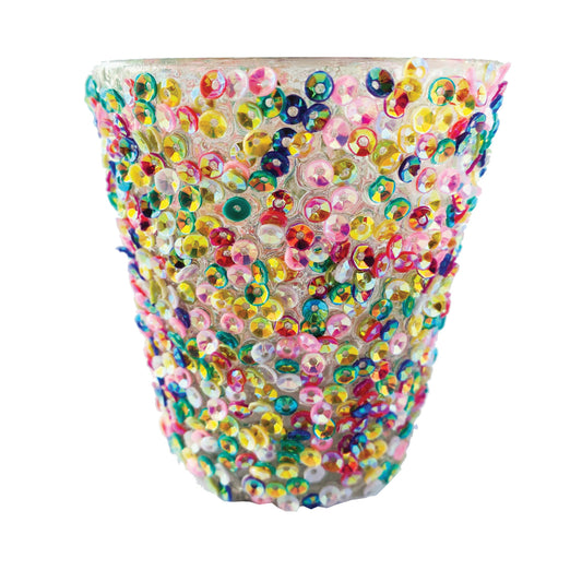 Recycled Glass Tealight/Votive Holder w/ Sequins, Multi Color
