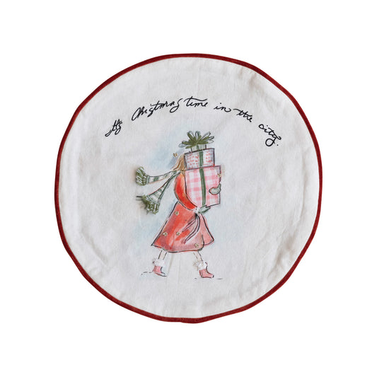 16" Round Printed Cotton Pillow w/ Piping & Velvet Back ©