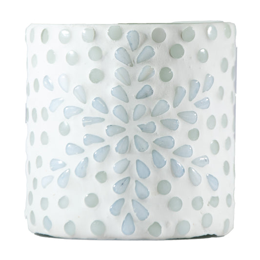 Glass Mosaic Tealight/Votive Holder with Snowflake, White