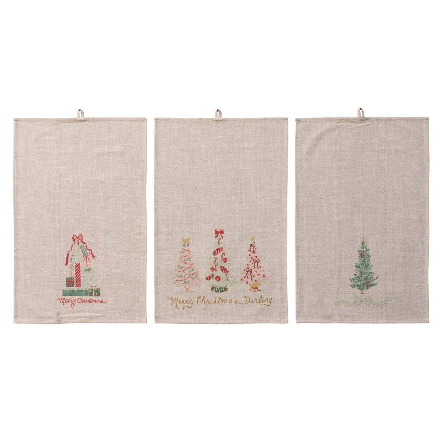 Cotton Slub Printed Tea Towel with Holiday Image, 3 Styles ©