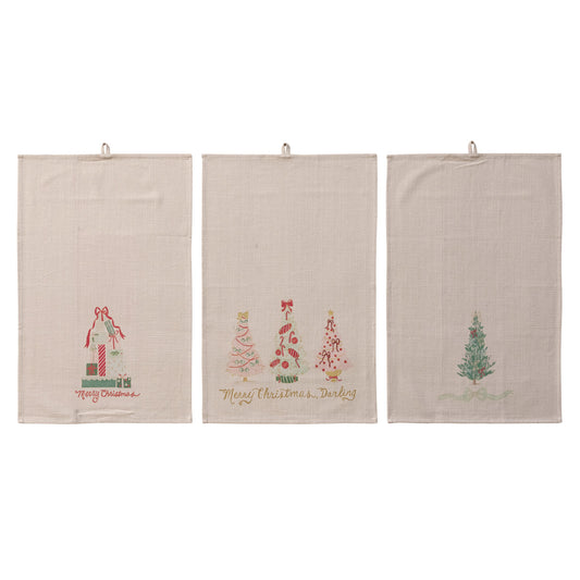 Cotton Slub Printed Tea Towel with Holiday Image, 3 Styles ©