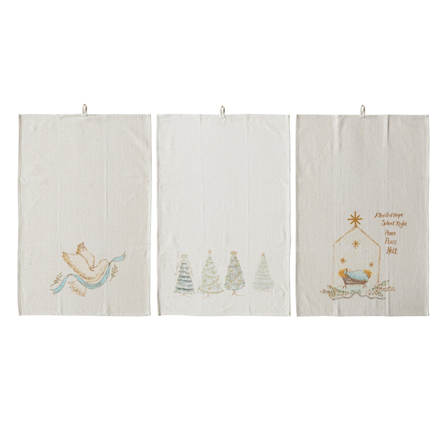 Cotton Printed Tea Towel with Holiday Image/Saying, 3 Styles ©