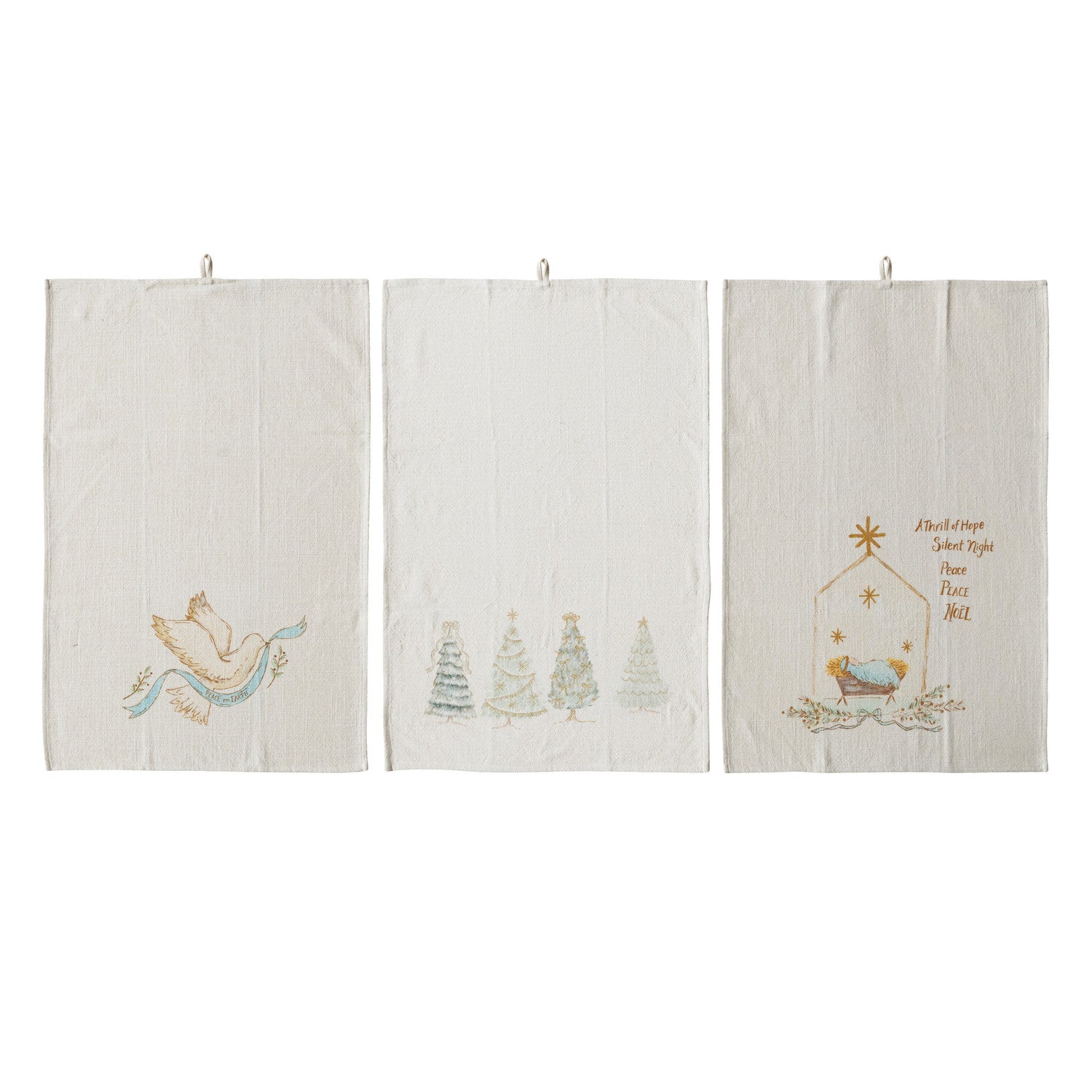 Cotton Printed Tea Towel with Holiday Image/Saying, 3 Styles ©