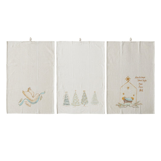 Cotton Printed Tea Towel with Holiday Image/Saying, 3 Styles ©