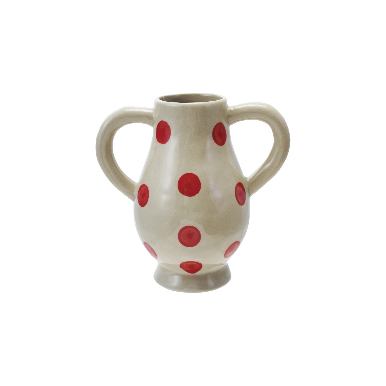 Hand-Painted Stoneware Polka Dot Vase with Handles