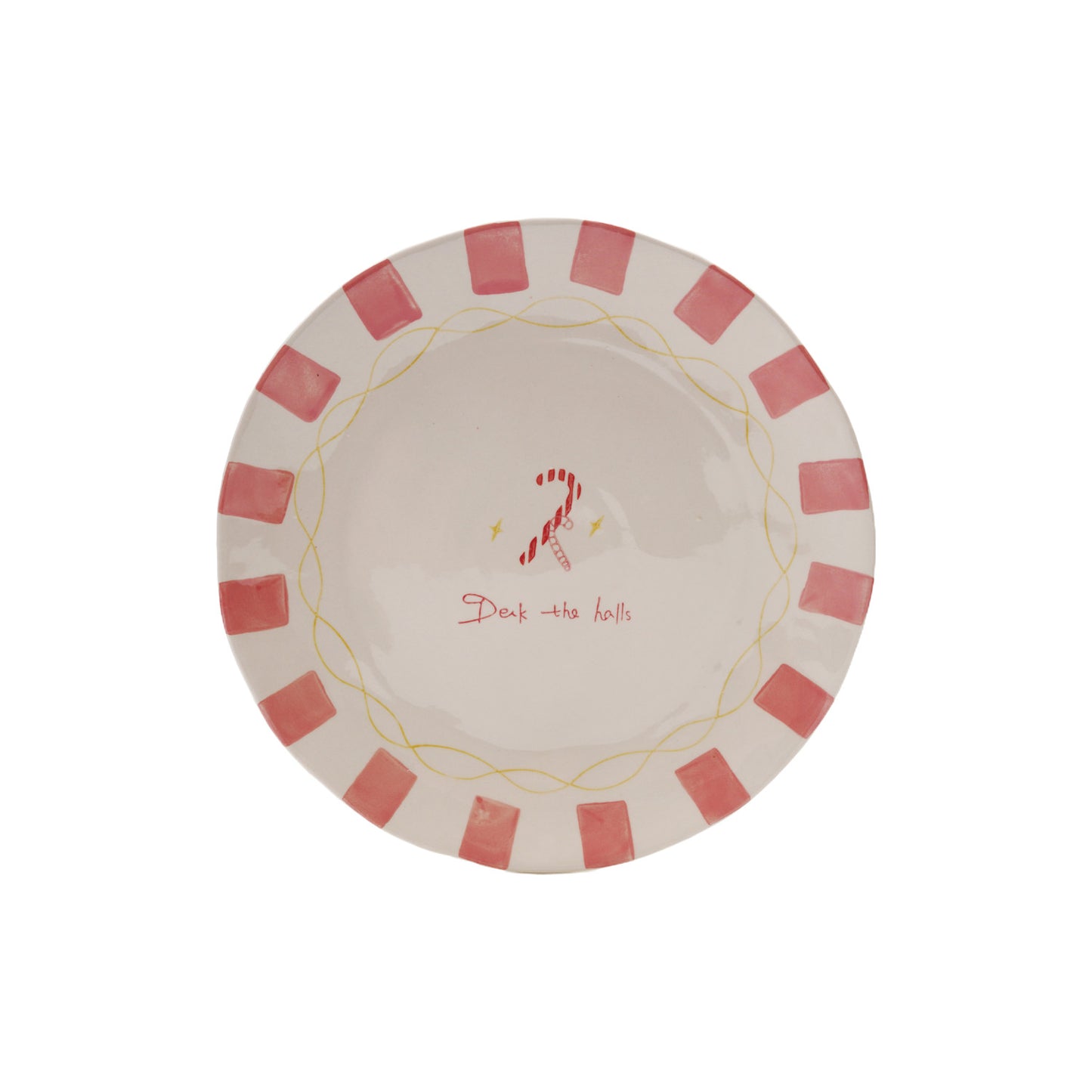 Hand-Painted Stoneware Plate with Candy Canes "Deck the Halls"