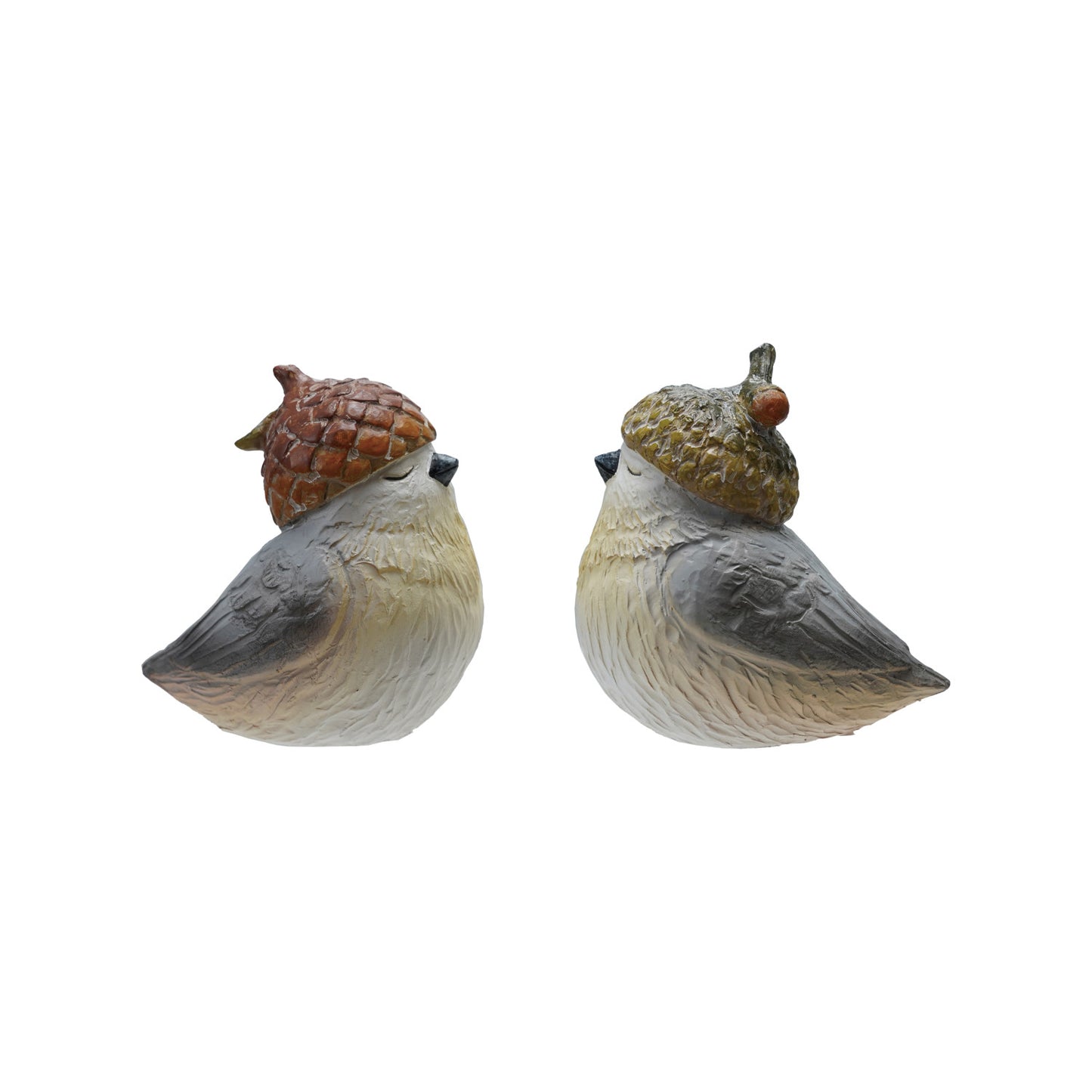 3"L x 2"W x 3"H Resin Bird with Acorn Hat, Multi Color, 2 Styles