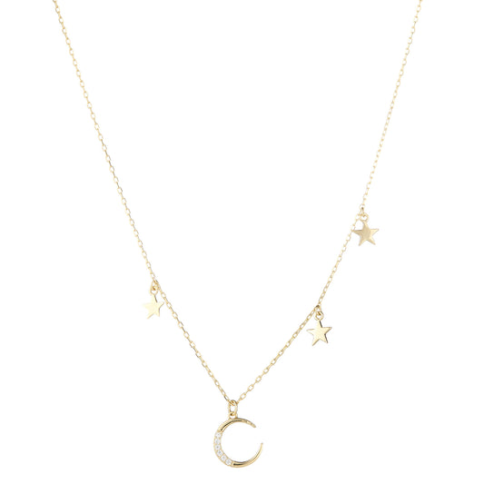 Moon Stars CZ Necklace