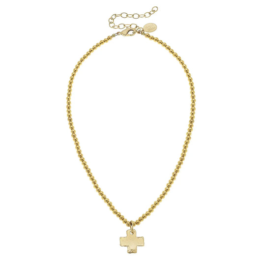 Gold Cross Gold Beaded Necklace