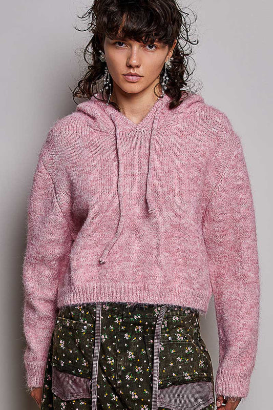 Pink Knit Hood Sweater