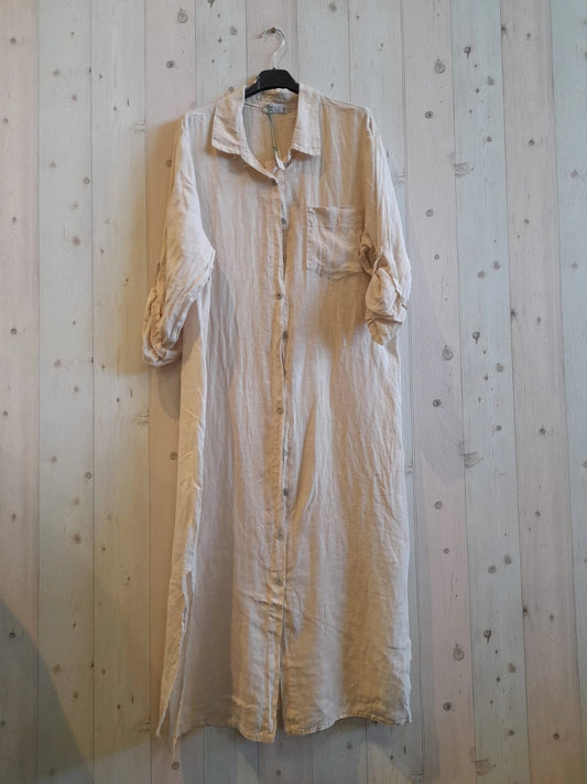 Beige Linen Shirt Dress