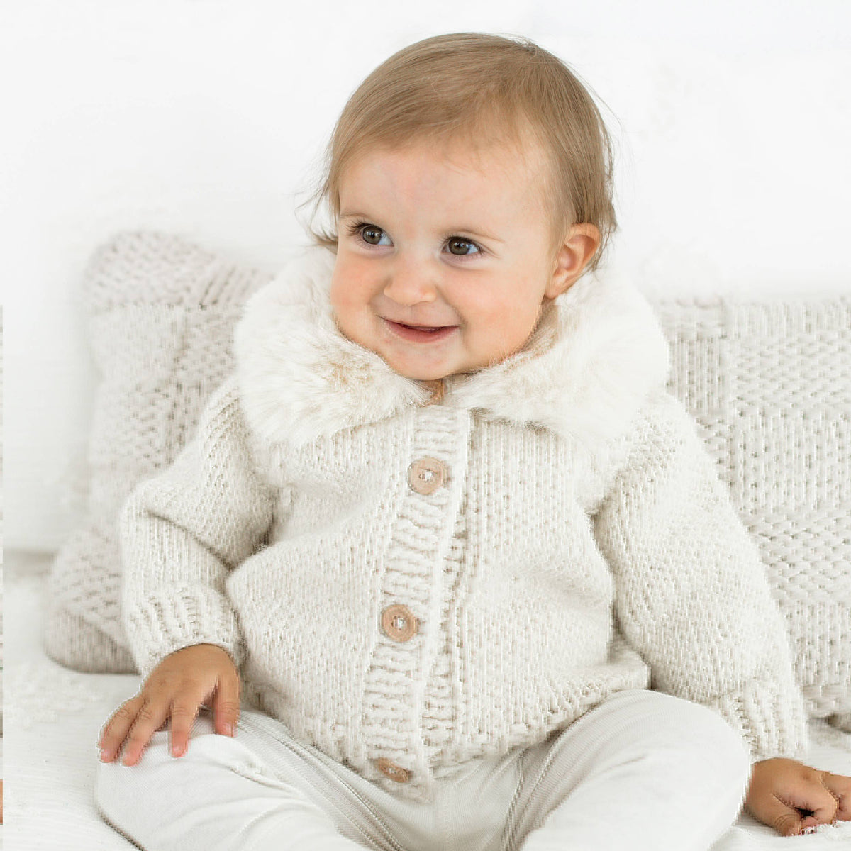 Fur Collar Natural Cardigan