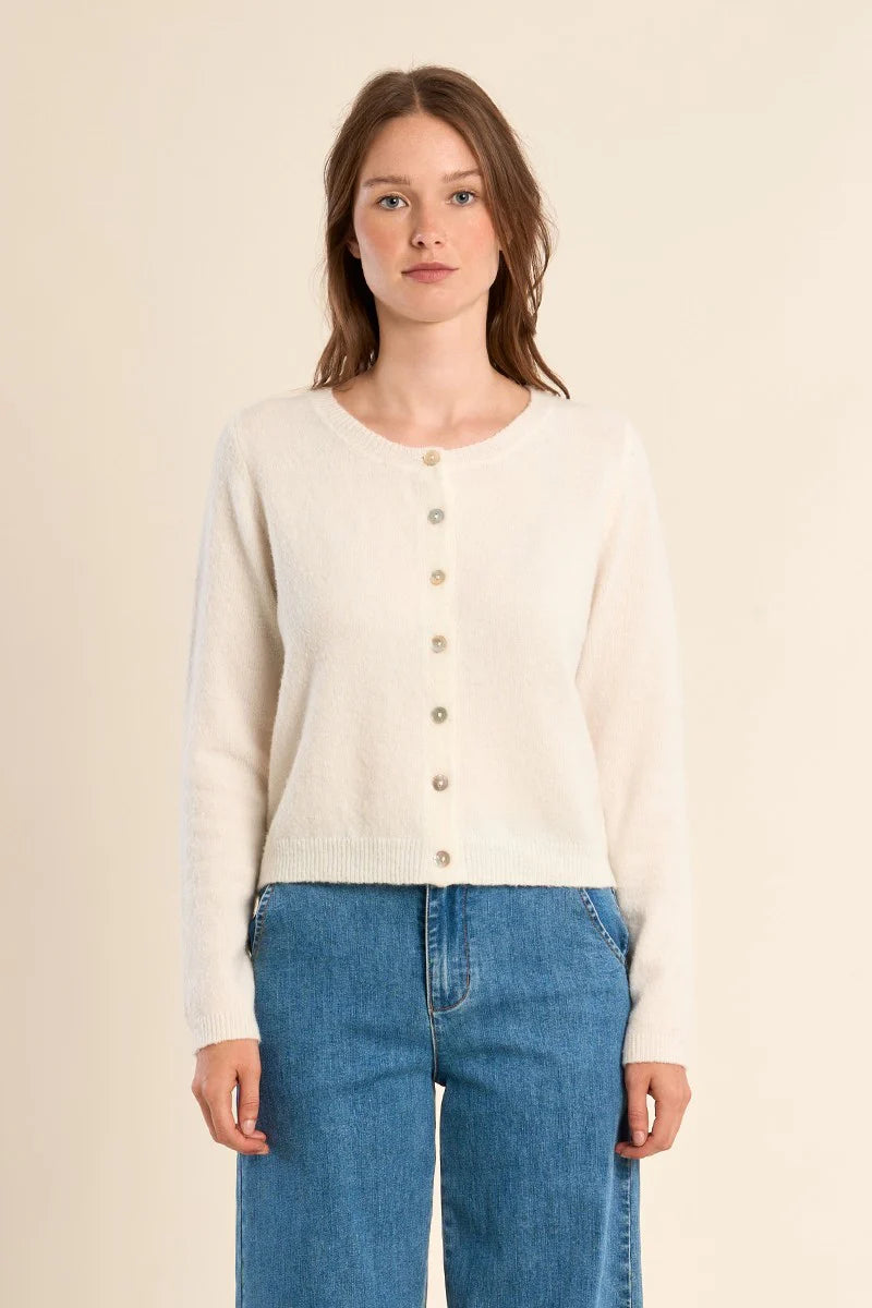 MB Off White Woven Cardigan