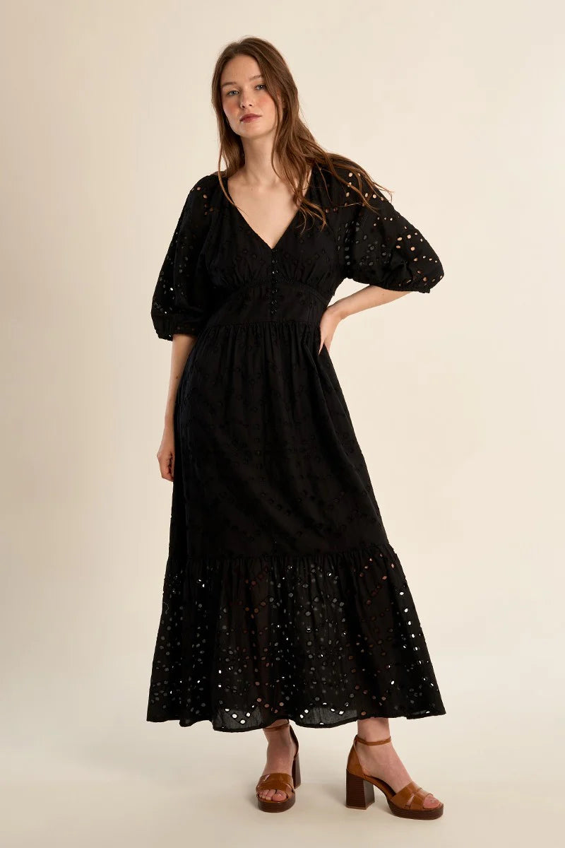 MB Black Embroidered Dress