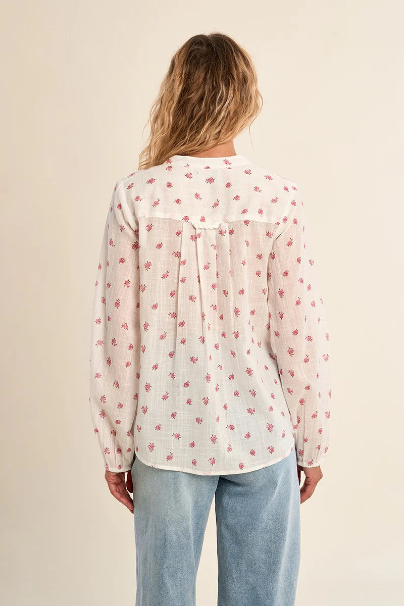 MB White Cotton Floral Blouse