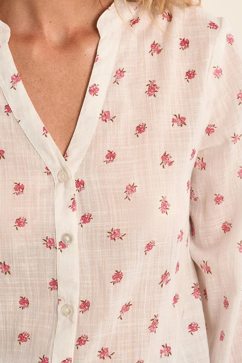 MB White Cotton Floral Blouse