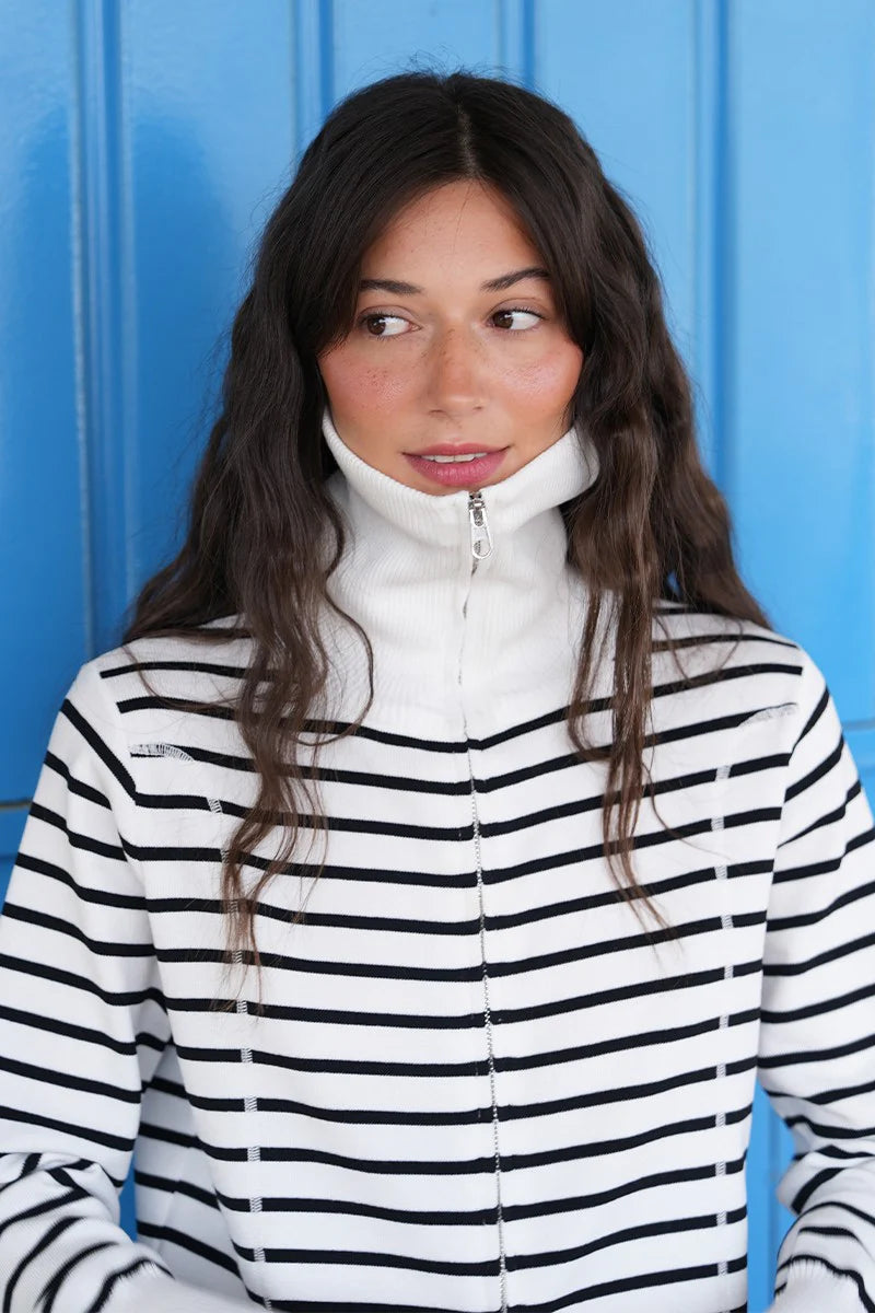 MB Striped Collared Cardigan