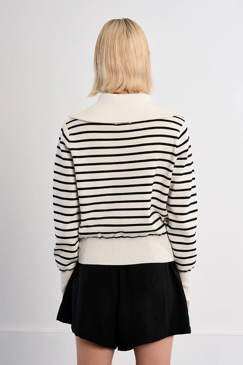 MB Striped Collared Cardigan