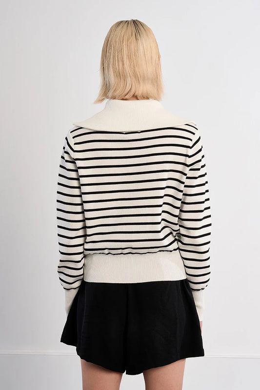 MB Striped Collared Cardigan