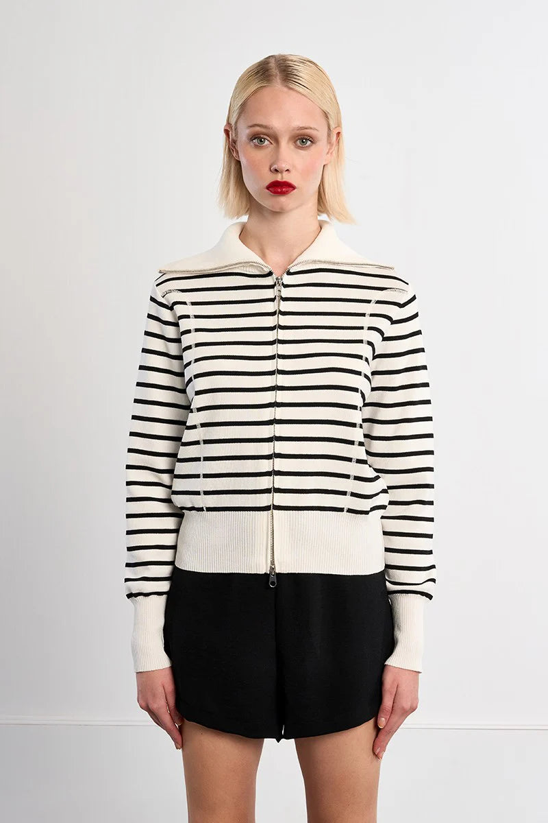 MB Striped Collared Cardigan