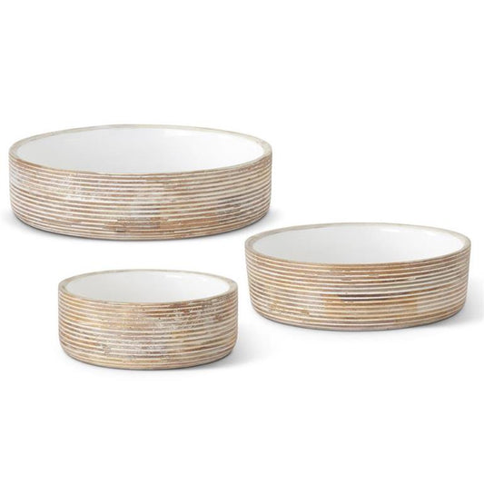 Ribbed Whitewashed Mango Wood Bowls