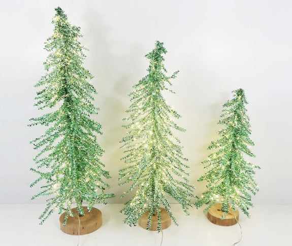 Lit Green Tinsel Tree