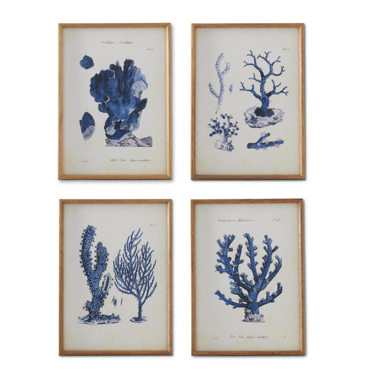 Blue Coral Print Natural Frame
