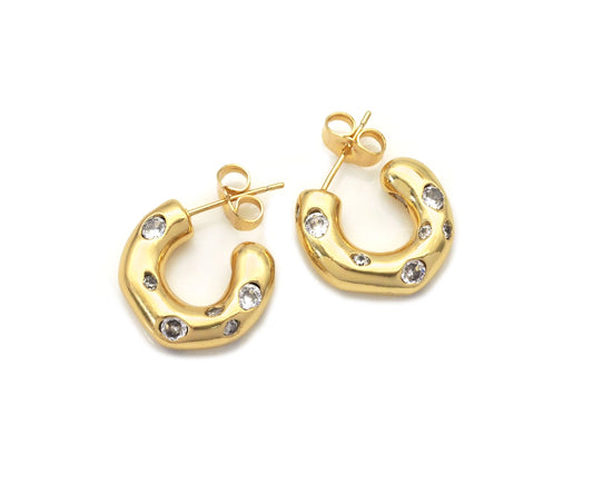 Clear Cz Gold Thick Hoop Earrings