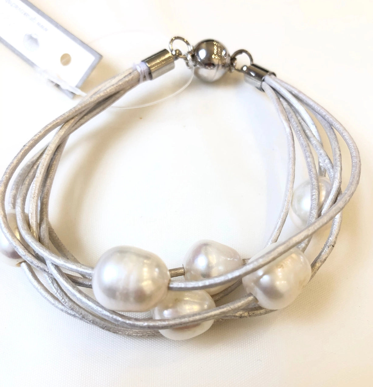 Bonded Leather and Pearl Bracelet