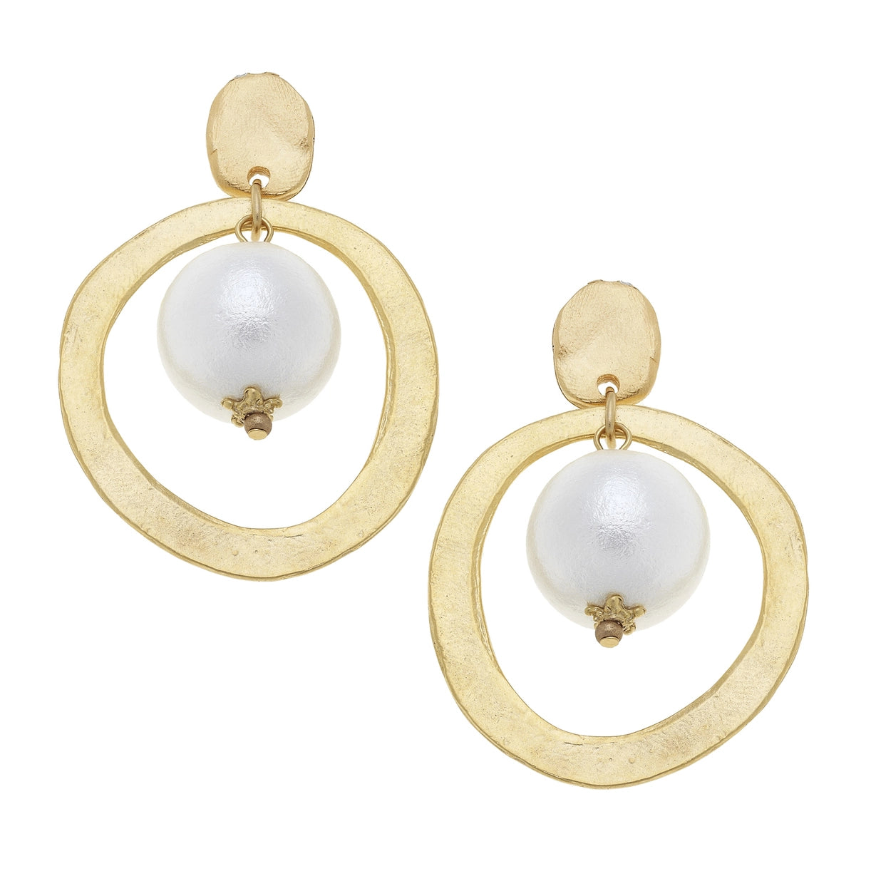 Gold Hoop Cotton Pearl Earrings