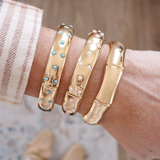 Gold Turquoise Eternity Stretch Bangle