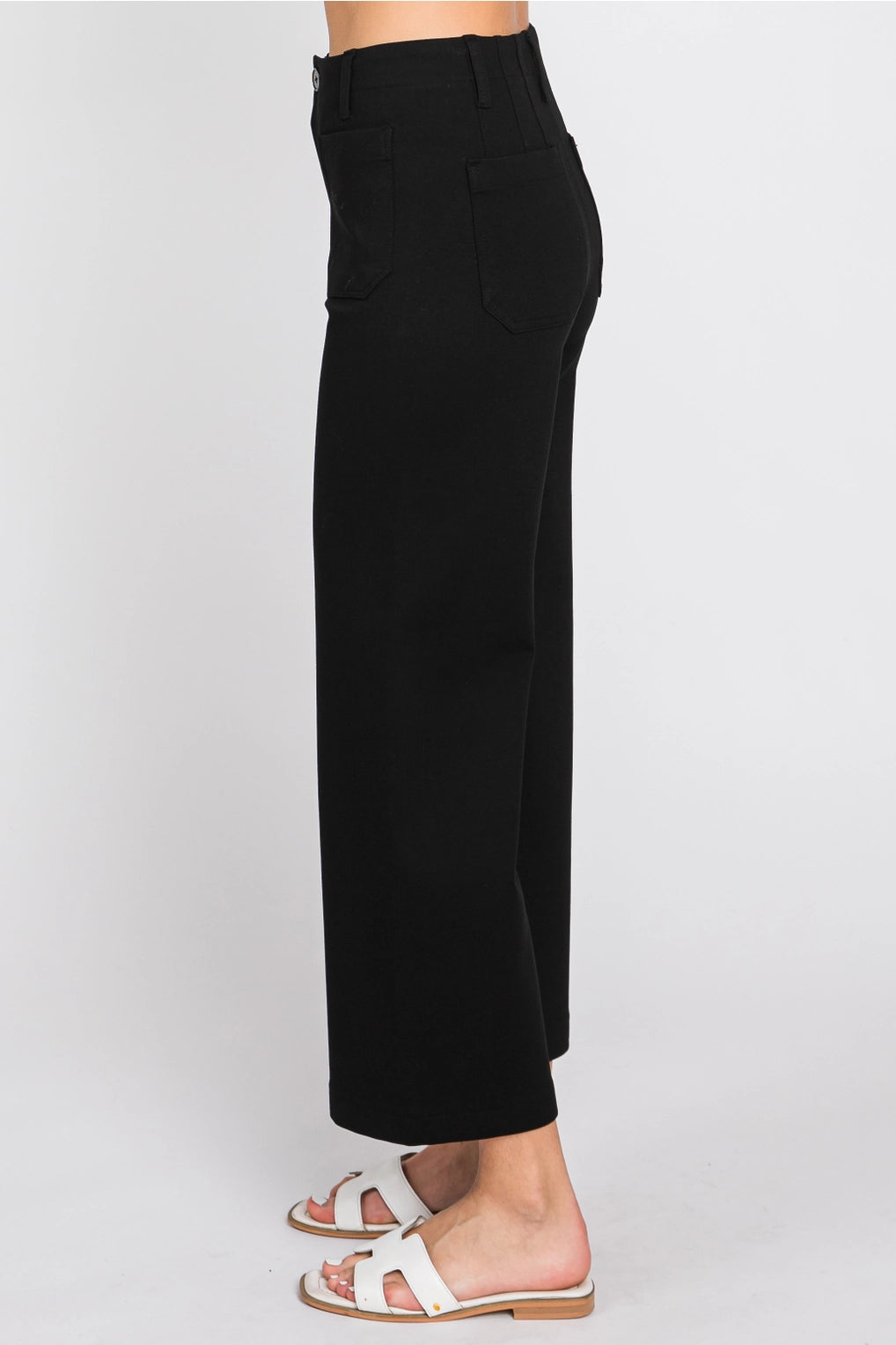 Black Cropped Wide-Leg Ponte Pants